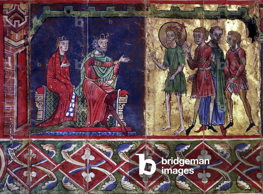 Saint John the Baptist is taken before Herod and Herodias (or Harodiade's niece of Herod) and publicly condemn