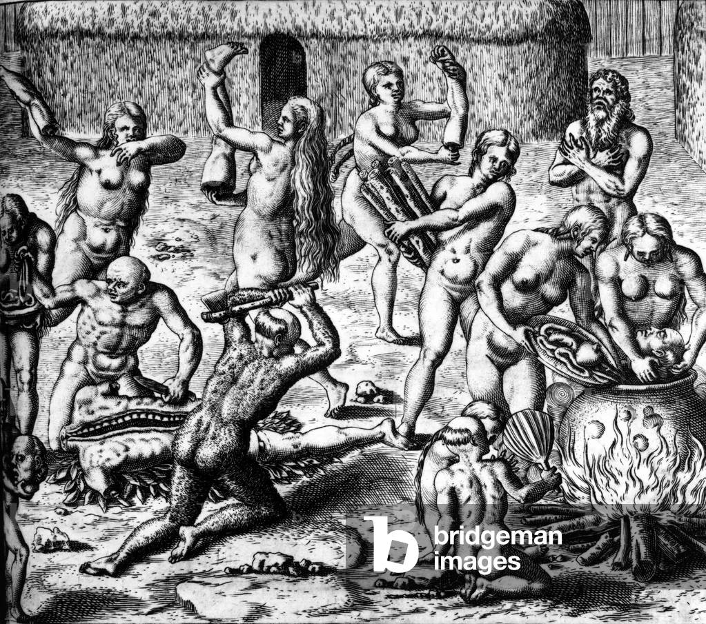 Image of Scene of cannibalism, 1592 (engraving) by Bry, Theodor de ...
