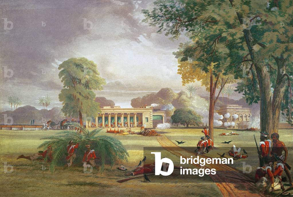 Defence of the Arrah House in 1857 (colour litho)