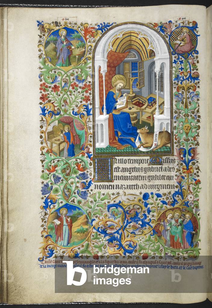 Add Ms 18850 f.20v Luke the Evangelist, from Book of Hours (The Bedford Hours) c.1410-30 (ink, colour & gold on vellum)