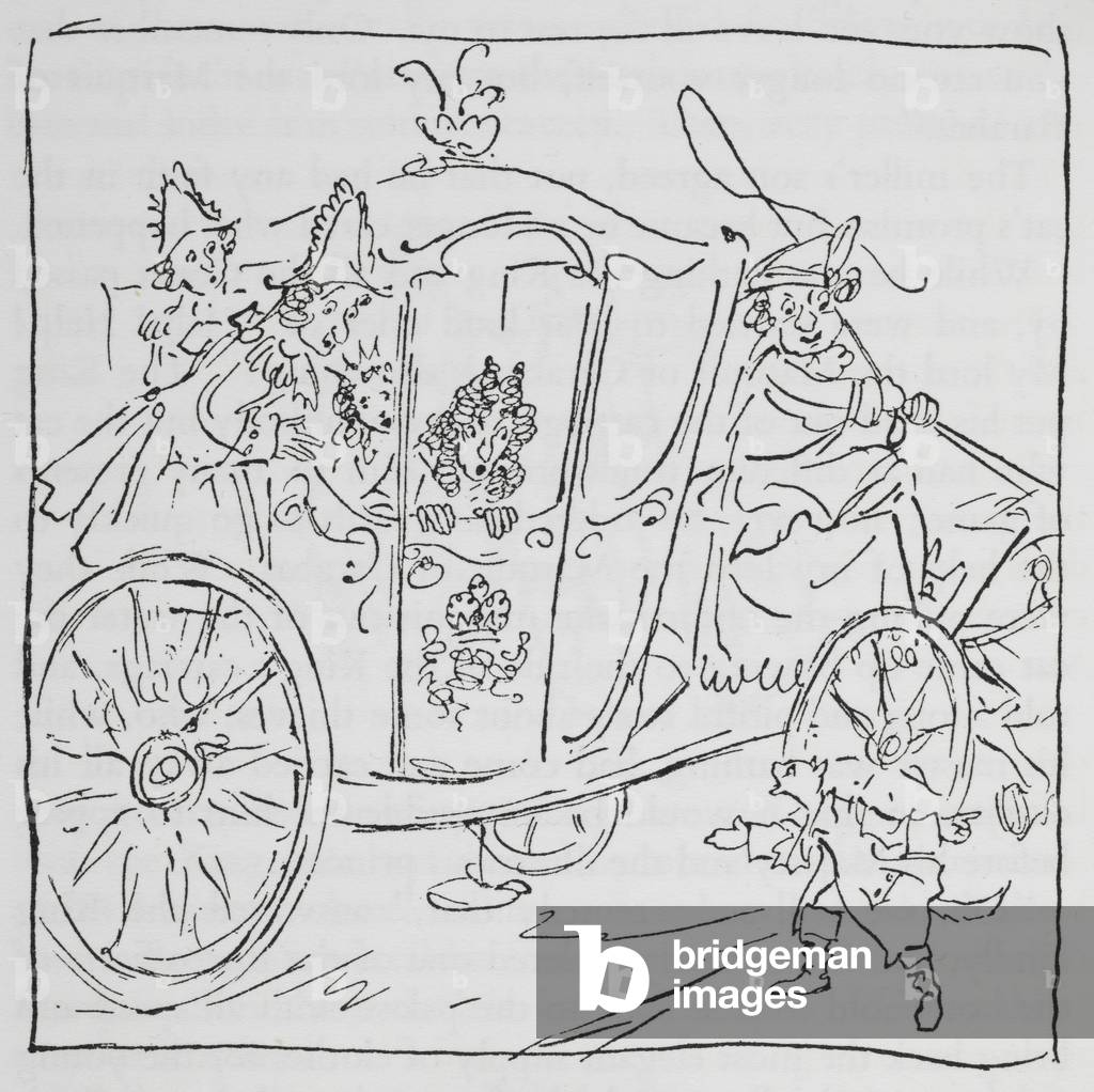 Puss in Boots and the King in his carriage.