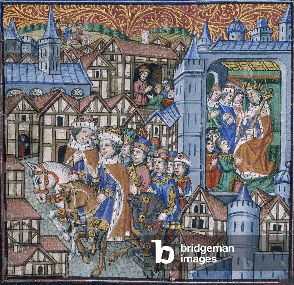 Mönchschor singt aus einem Psalter. In „Das Stundenbuch der Madonna und andere Gebete“, 15. Jahrhundert