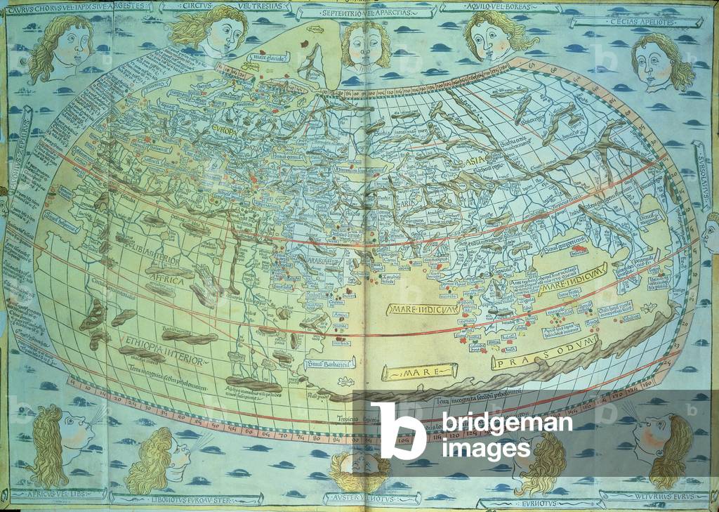 Map of the world, 15th century, reprinted by Martell in 1863 (engraving)