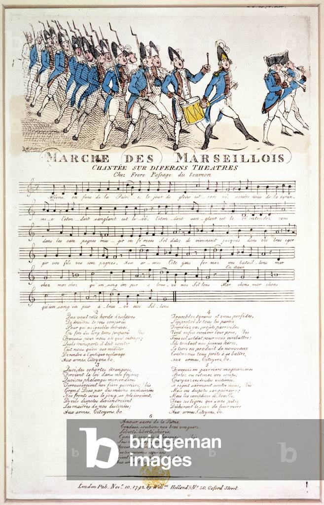 Immagine di Incisione "Foglio partitura per 'La Marseillaise '", 1792 di English School