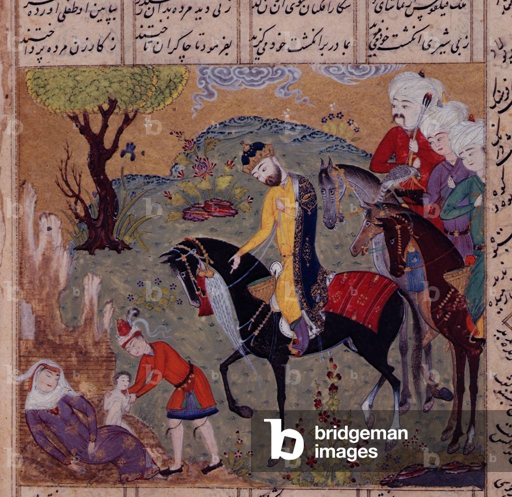 Fol.306v La nascita di Iskandar, dal 'Khamsa' di Nizami, c. 1505 (gouache su carta)