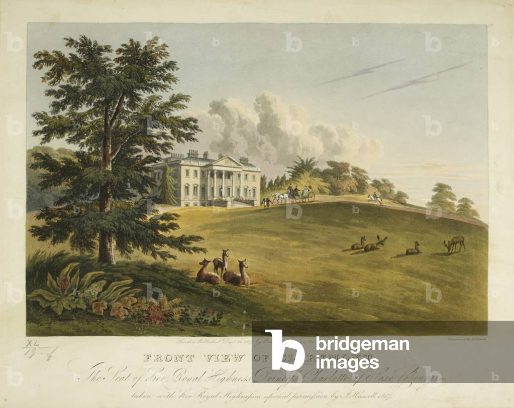 Frontansicht von Claremont, 1817 (farbige Gravur)