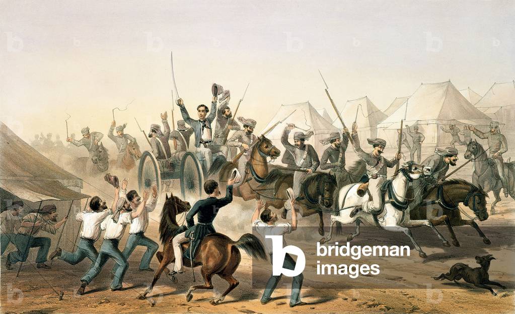 1781.c8 Pl.16 Fucilieri che portano i cannoni catturati nell'accampamento, da «La campagna in India, 1857-188"