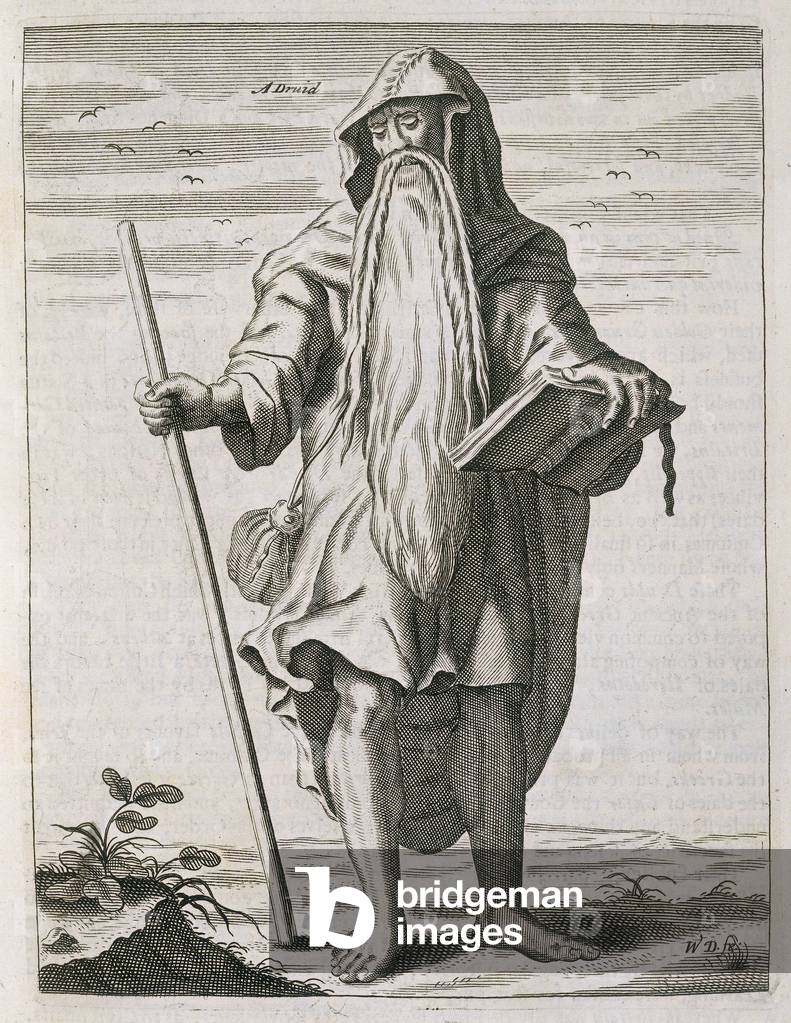 Druide, 1676. Aus „Britannia Antiqua Illustrata: oder die Altertümer des alten Großbritanniens...“. [Londres, 
