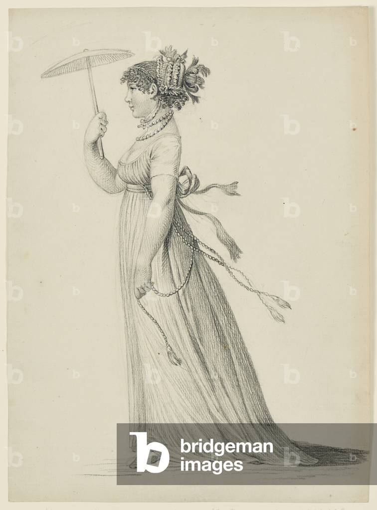 Portrait of a lady of Dessau holding a parasol, c.1801/02 (black chalk)