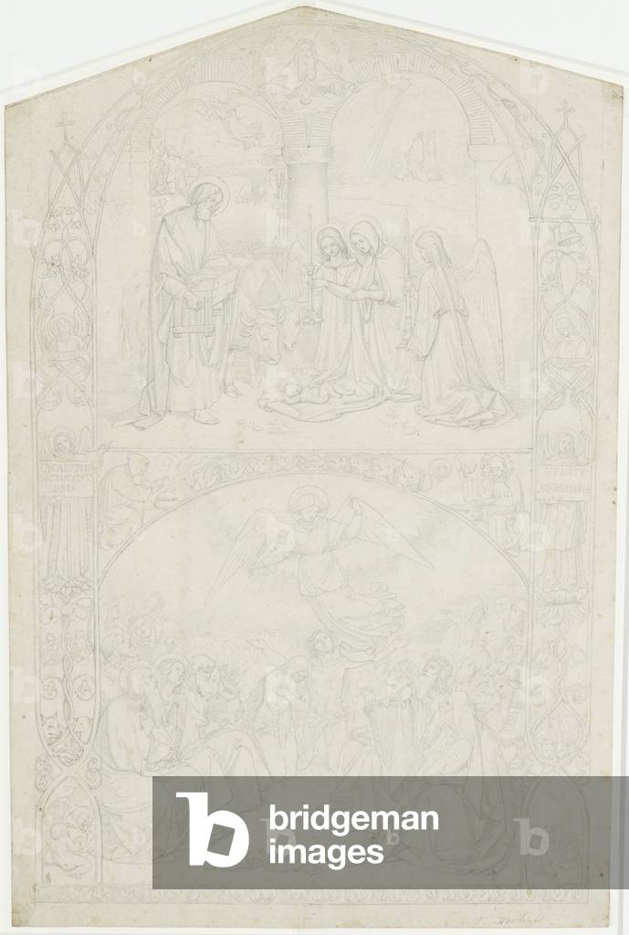 The Birth of Christ and its announcement to Old Testament prophets in Limbo, c.1825-27 (graphite)