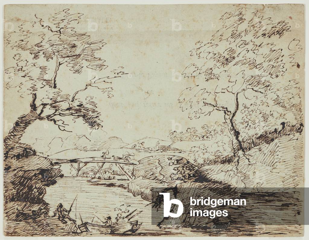 River landscape with anglers, c.1810-20 (pen and brown ink)