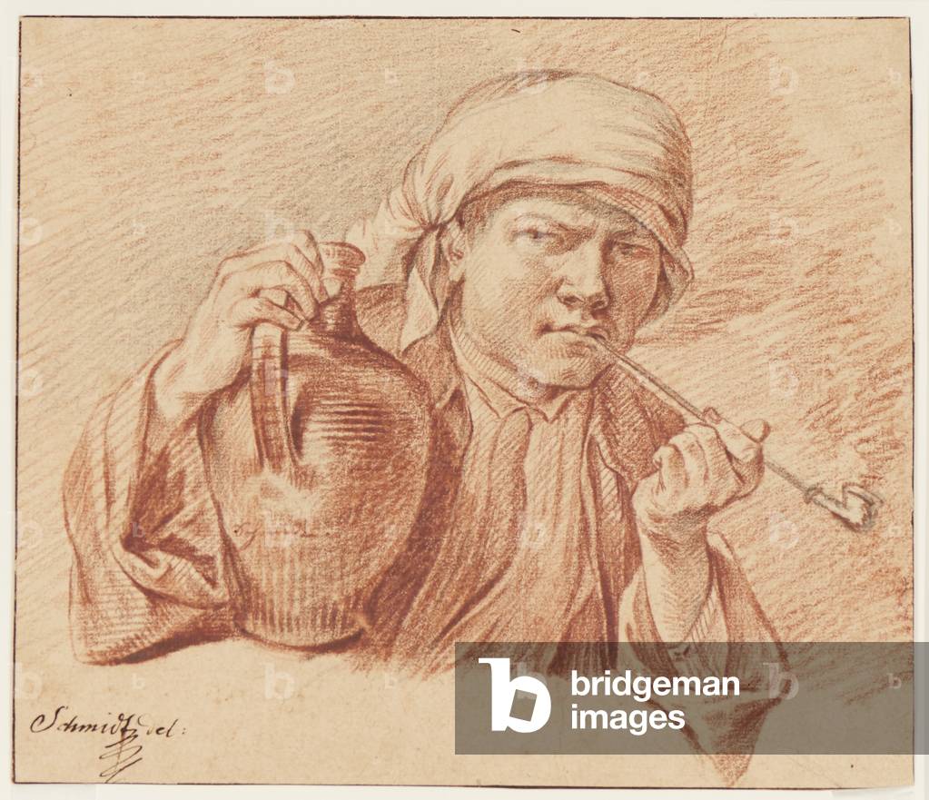Young man in a turban smoking a pipe, c.1740-75 (red and black chalk over graphite)