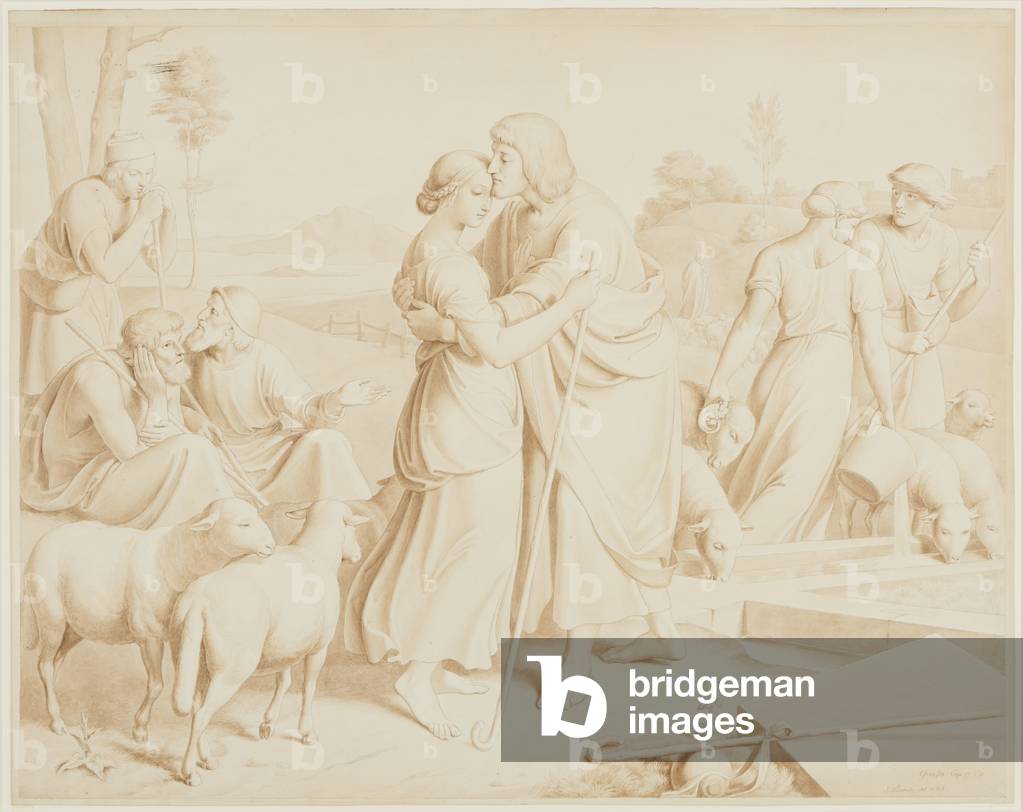 Jacob and Rachel, 1829-34 (brush and brown wash over graphite)