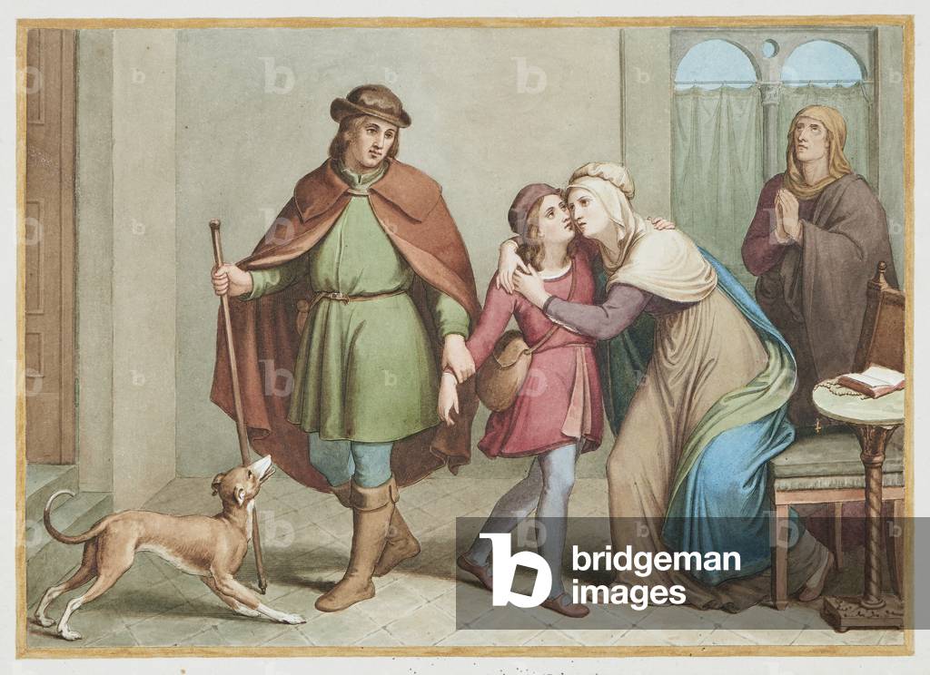 Raphael leaving the family home, c.1831-33 (w/c with pen and black ink over graphite)