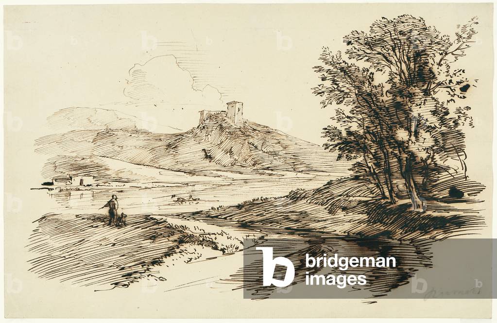 Italianate landscape, 1820-25 (pen and brown ink)