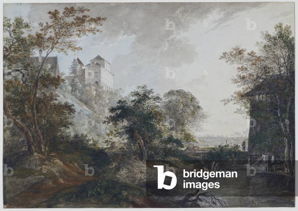 View of Harlaching castle near Munich, c.1795 (w/c over graphite, pen and brush in gray ink with gouache and white heightening)