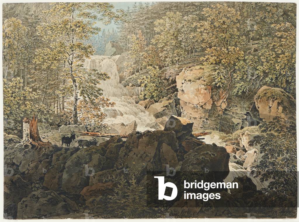 The gorge in Bodenmais, Bavaria, c.1815-29 (brush and black ink with blue, brown and green washes over graphite)