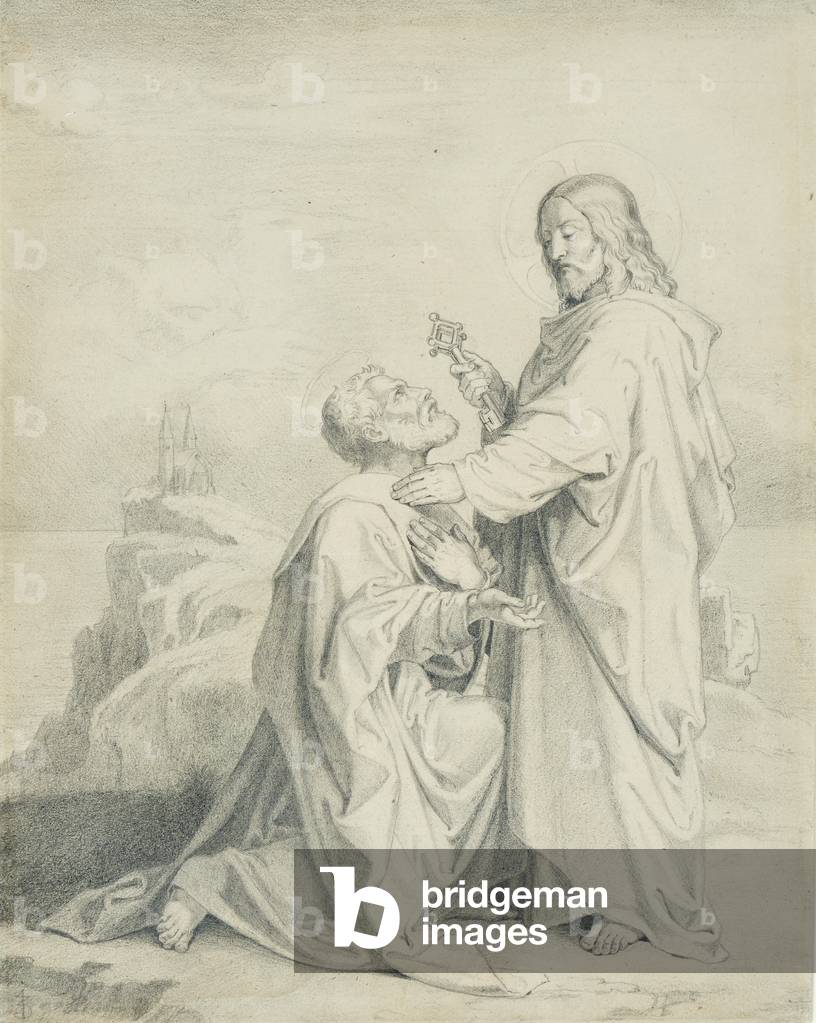 Tu es Petrus: Christ giving the key to St Peter, c.1861 (graphite)
