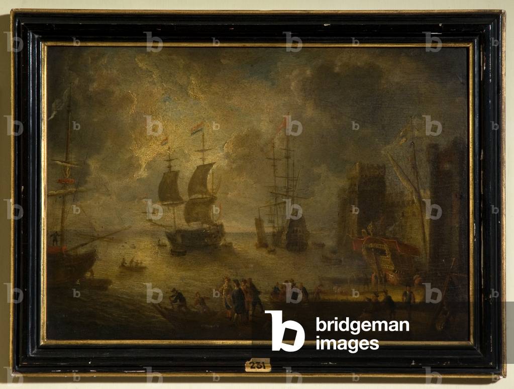 A harbour scene (oil on panel)