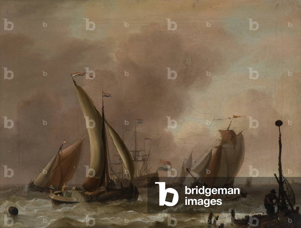 Dutch shipping in rough seas offshore (oil on canvas)