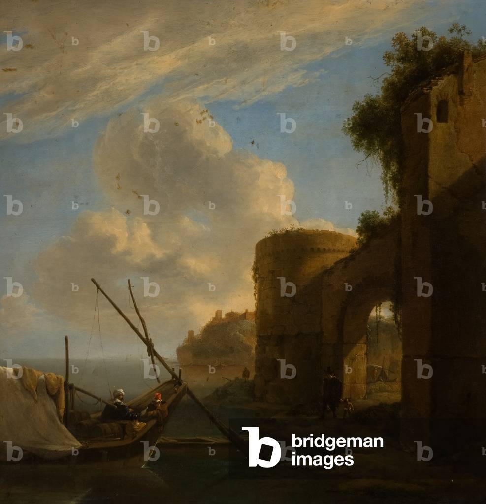 A seaport (oil on copper)