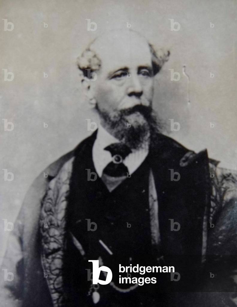 Charles Dickens, late 1850s (b/w photo)