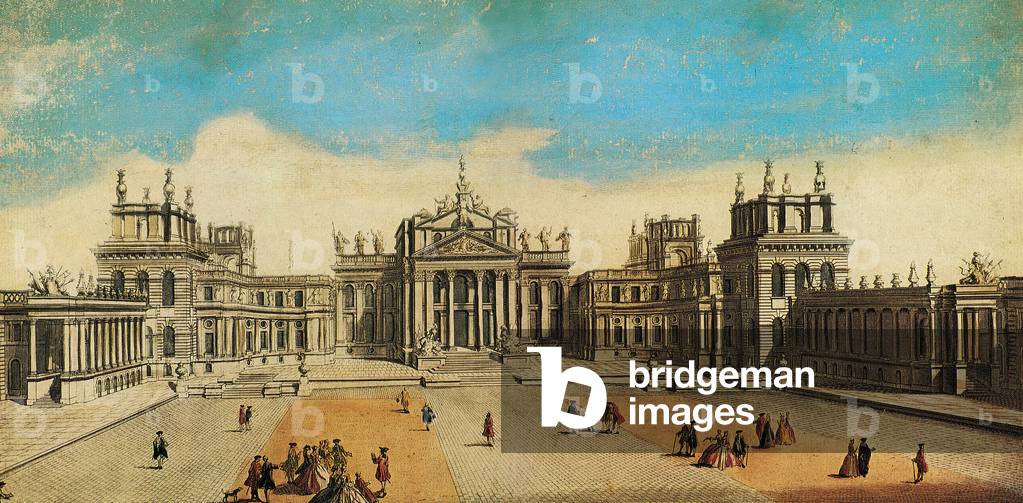 The Great Court and north front of Blenheim Palace (coloured engraving)