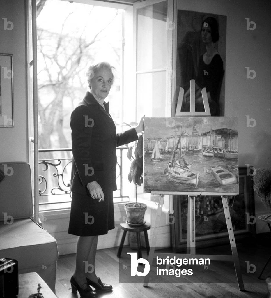 painter Marguerite Bermond in her workshop studio february 1969 (b/w photo)