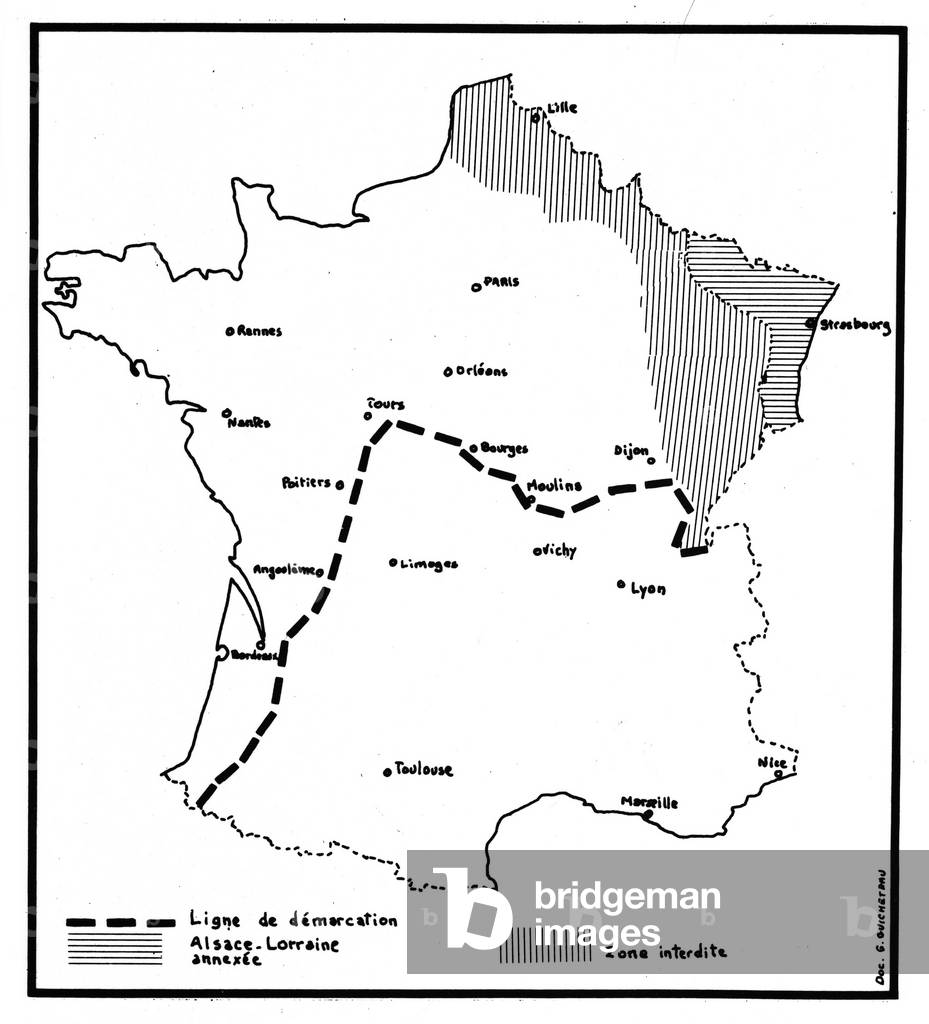 223C Demarcation Line of Occupation during the Second World War by Germany in France (print)
