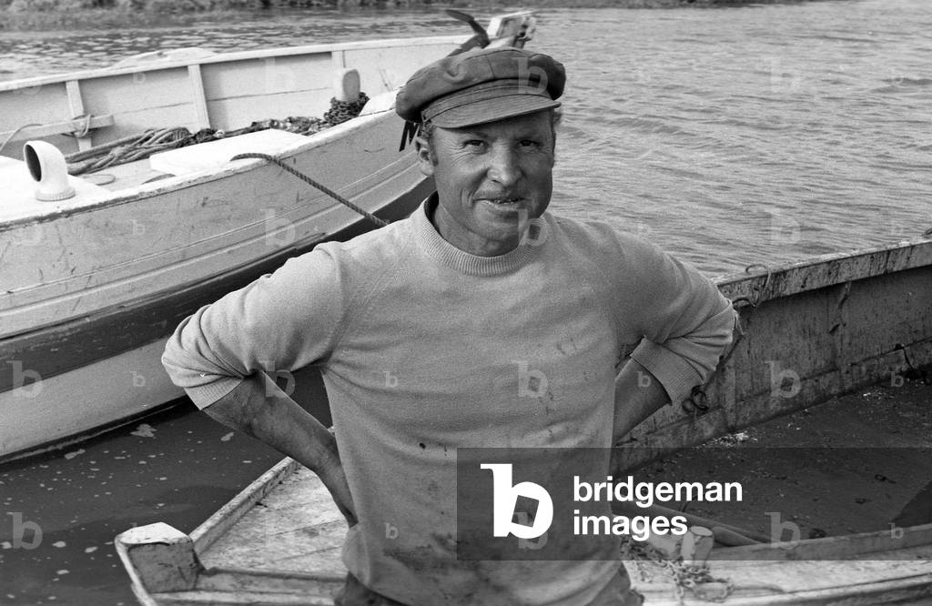 Oysterman in Vendee, France, august 1974 (b/w photo)