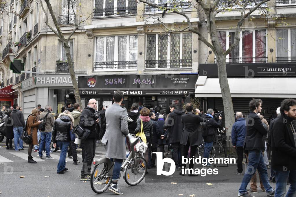 Photo of the site of the cafe ''La Belle Equipe'' after the terrorist attack, Paris, 11th arrondissement, 2015 (photo)