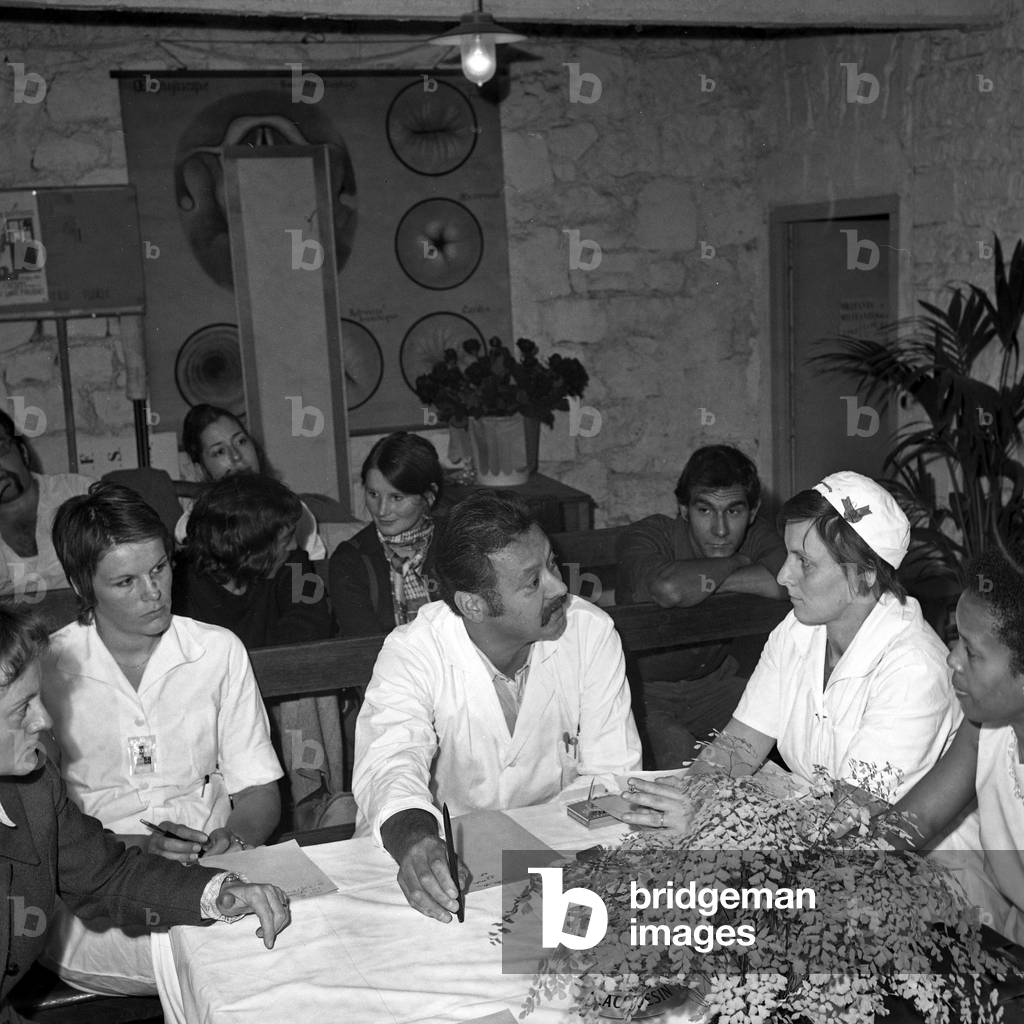 Employees at Saint Antoine hospital, Paris, september 15, 1971 (b/w photo)