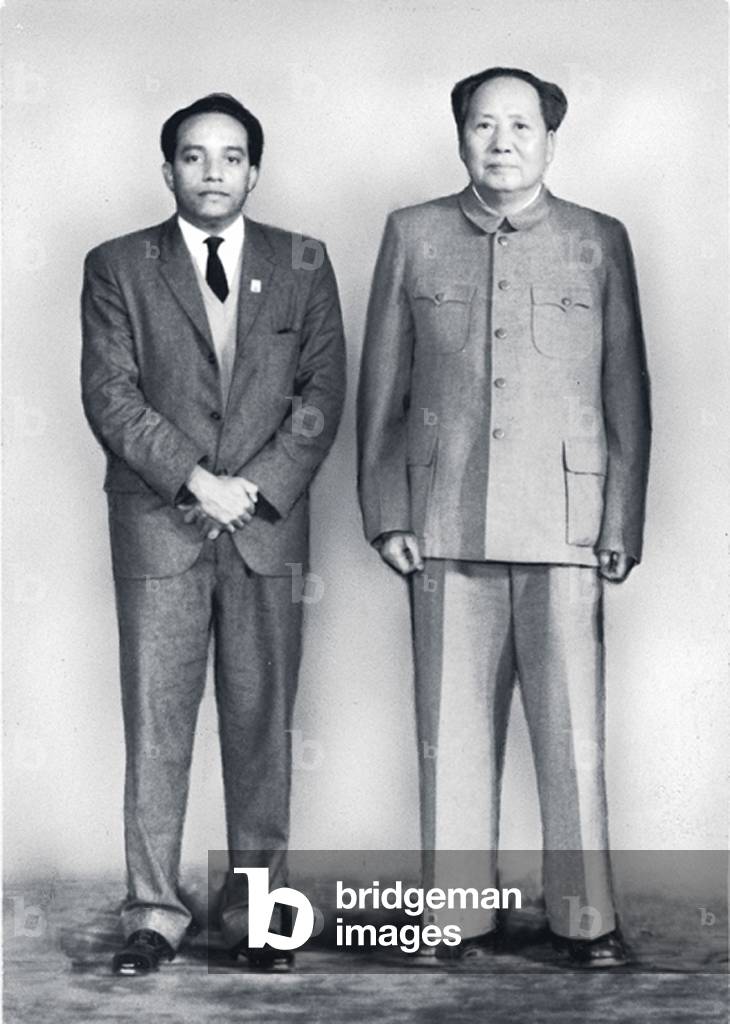 Writer Rene Depestre and Mao Tse Toung (b/w photo)