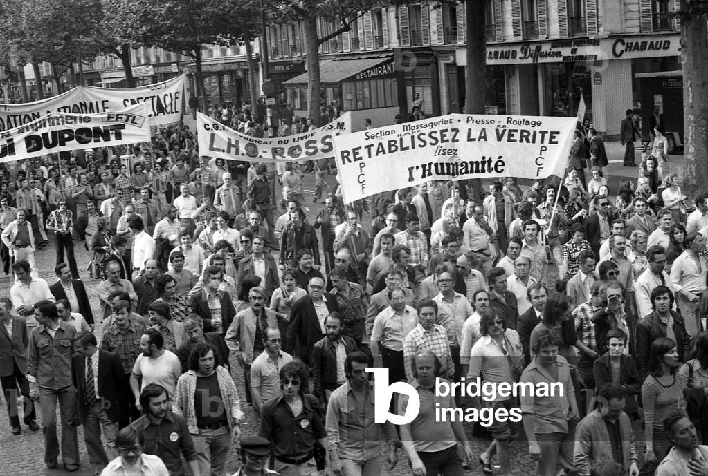 Demonstration (trade unions), Paris, june 12, 1975 (b/w photo)