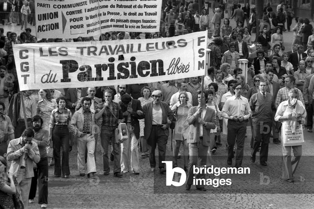 Demonstration (trade unions), Paris, june 12, 1975 (b/w photo)