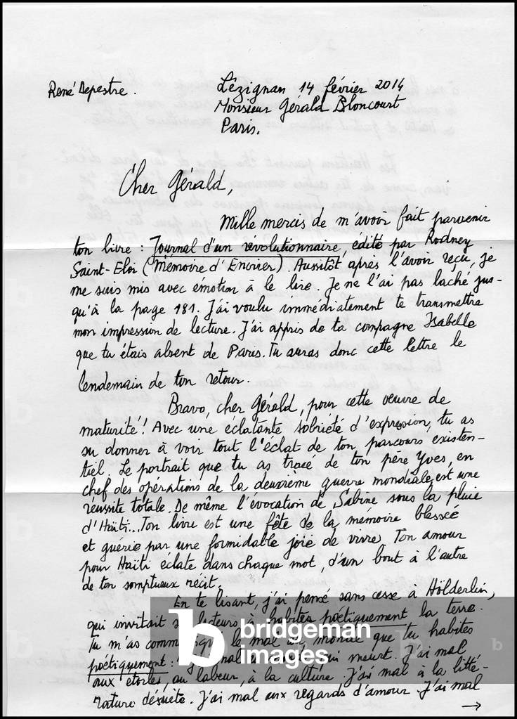 16534N LETTERS FROM RENE DEPESTRE A PAGE 1 ABOUT HIS BOOK JOURNAL D UN REVOLUTIONAIRE 2014?