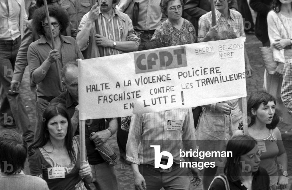 Demonstration (trade unions), Paris, june 12, 1975 (b/w photo)
