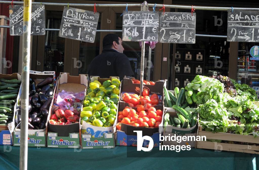 Marche d Aligre THE POWER OF BUYING Vegetables eggplant peppers tomatoes cucumber lettuce salad Paris 22 March 2009