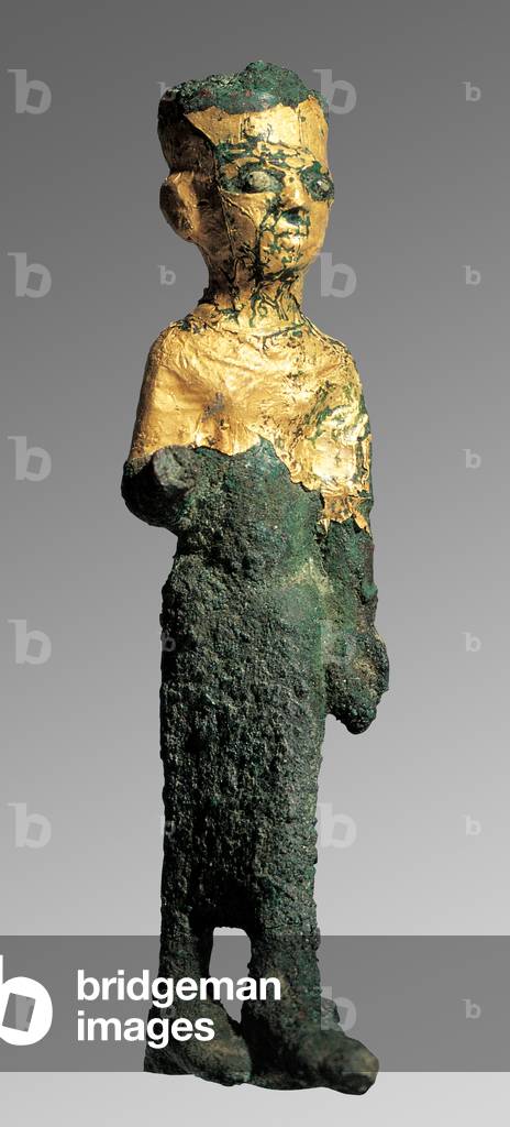Figurine of a king or deity, Gezer, Israel, 1400 BC (gold-plated bronze)