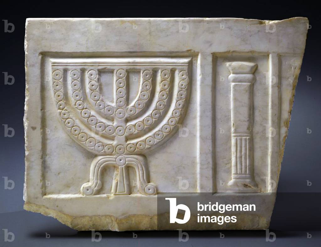 Fragment of a sarcophagus decorated by a seven branched candelabra, Italy, 3th-4th century AD (marble)