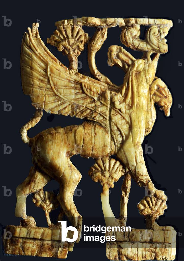 Winged Griffin, Phoenician style ivory furniture decoration, Nimrud, 800-700 BC (ivory)