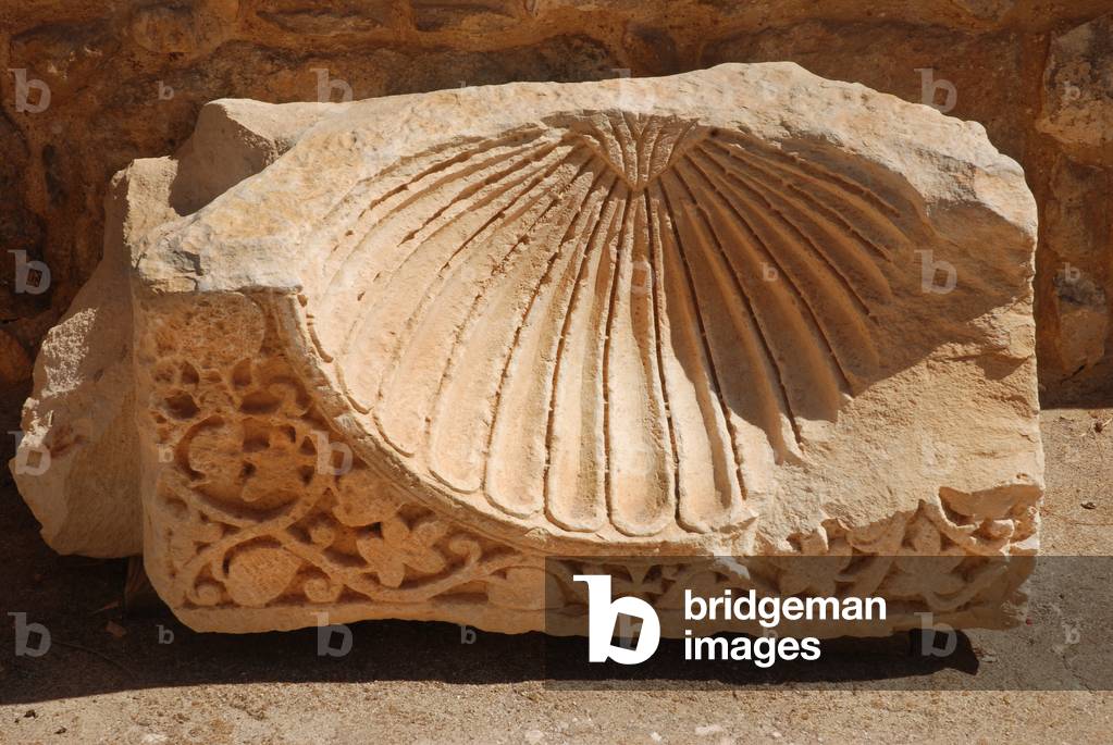 Architectural detail from a Byzantine church in the Judea and Samaria area, West Bank (stone)