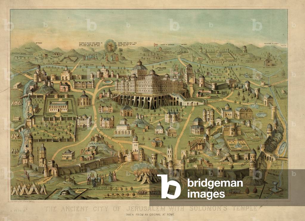 The Ancient City of Jerusalem with Solomon's Temple, 1871 (colour litho)