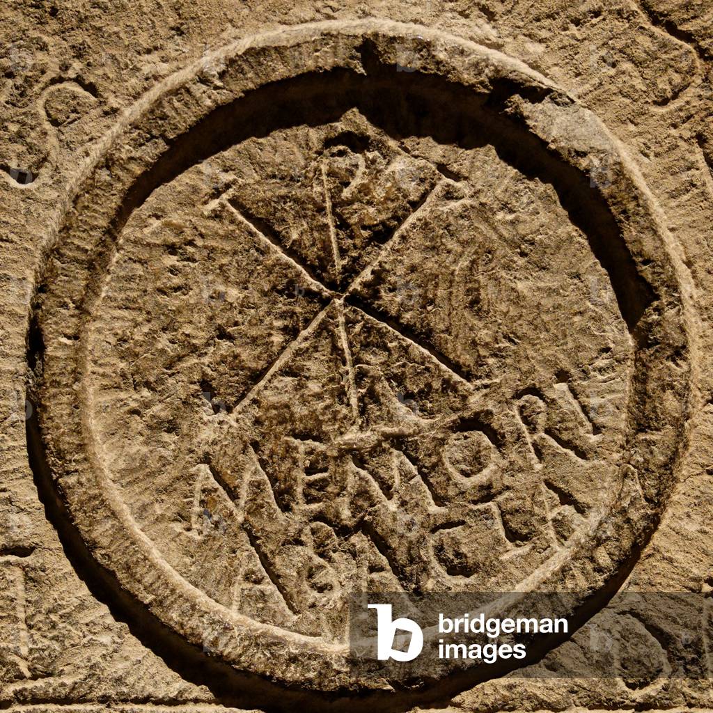 Detail from an altar stone depicting an abbreviation for the name of Jesus Christ, North Africa, c.4th century AD (stone)
