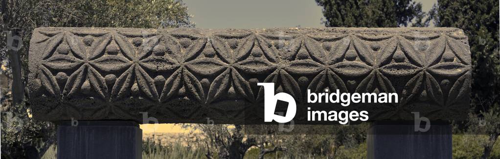 Decorative architectural detail from 3rd-4th century AD, Chorazin Synagogue, near Galilee, Israel (photo)