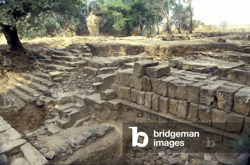 The sacred precinct, the high place built by King Ahab in the 9th century BC, early stages of excavations, Tel Dan, Israel (photo)
