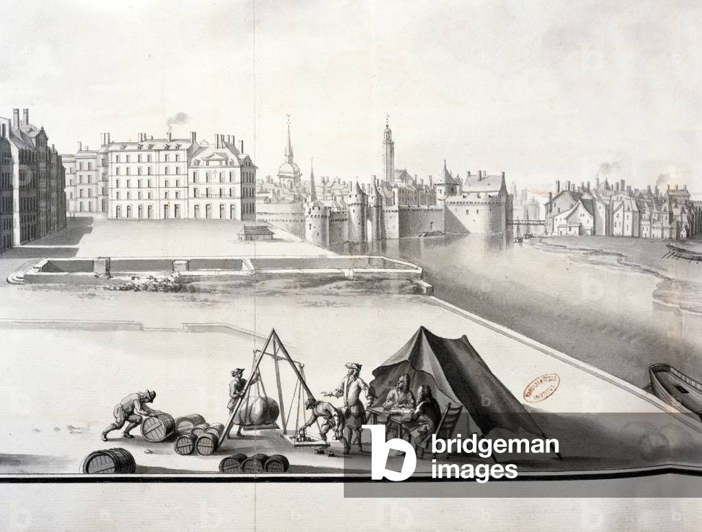 Collecting the Gabelle, Nantes, 1723 (pen & ink on paper) (detail of 208625)