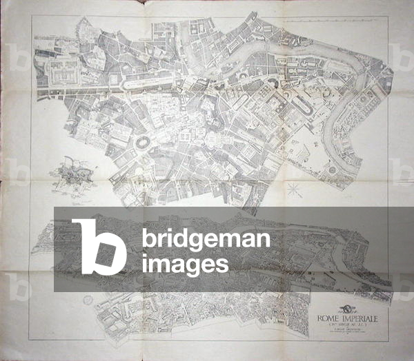 Fol. NS Br. 175 (EE) Map of Rome in the 4th century AD, note on the relief of Imperial Rome, by P. Bigot, Paris 1913-42 (litho)