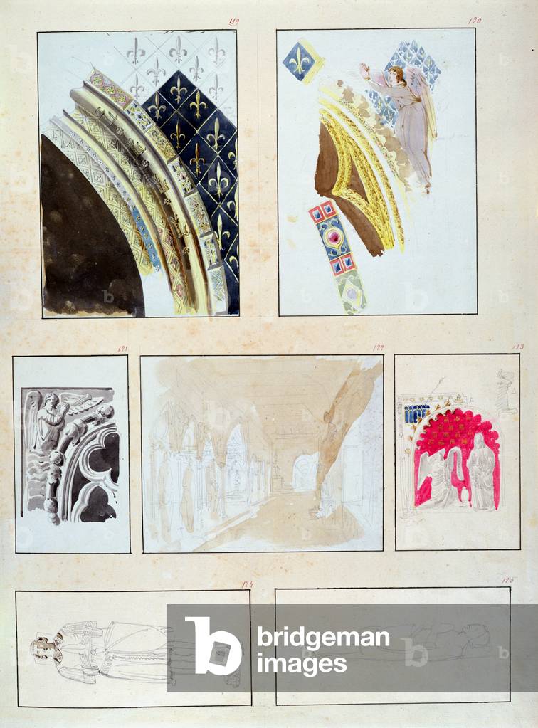 Drawings of paintings, sculpture and architecture of the Sainte-Chapelle in Paris (colour litho)