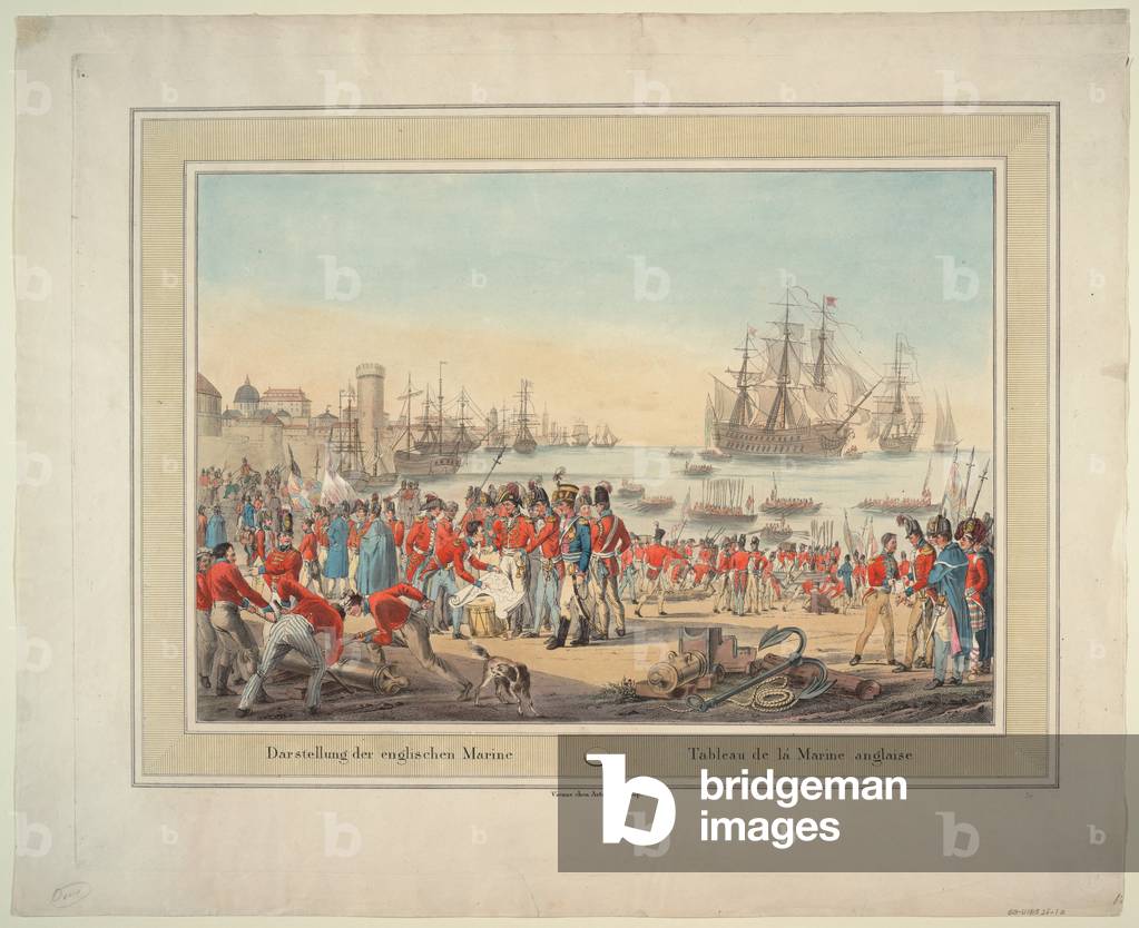 The British Royal Navy, 1815 (coloured engraving)